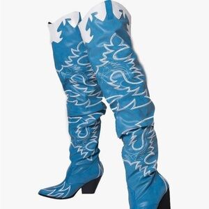 Blue and White Western Over-the-Knee Boots